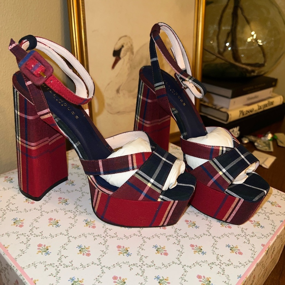 HILL HOUSE THE PARTY PLATFORM RED AND NAVY TARTAN PLAID